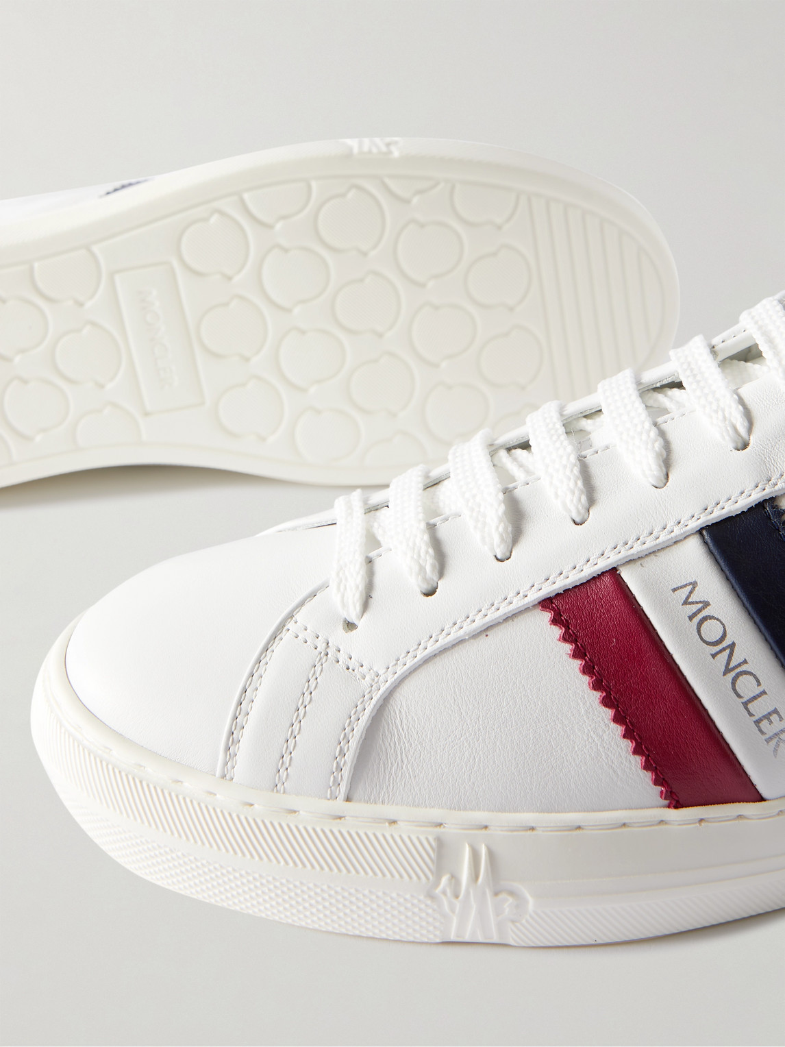 Shop Moncler New Monaco Striped Leather Sneakers In White