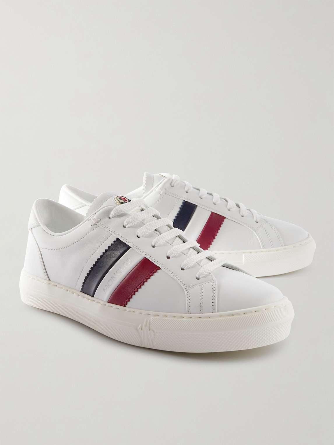 Shop Moncler New Monaco Striped Leather Sneakers In White