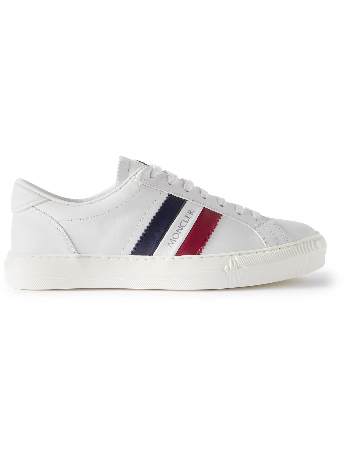 Shop Moncler New Monaco Striped Leather Sneakers In White