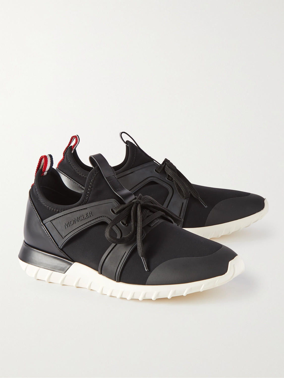 Shop Moncler Emilien Rubber And Leather-trimmed Neoprene Sneakers In Black