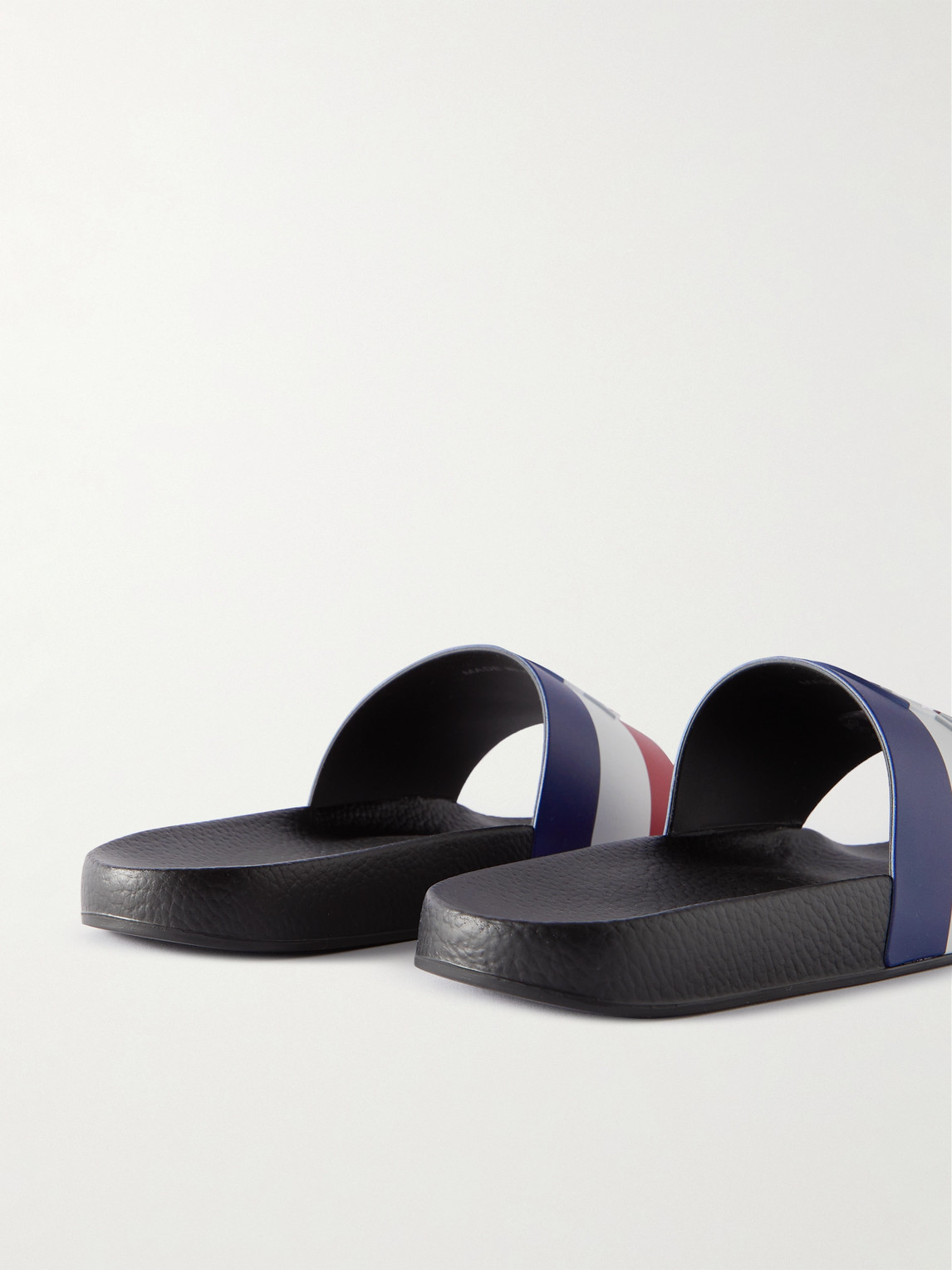 Moncler Basile Blue Slides With Tricolour Toe Strap In Rubber Man In Black