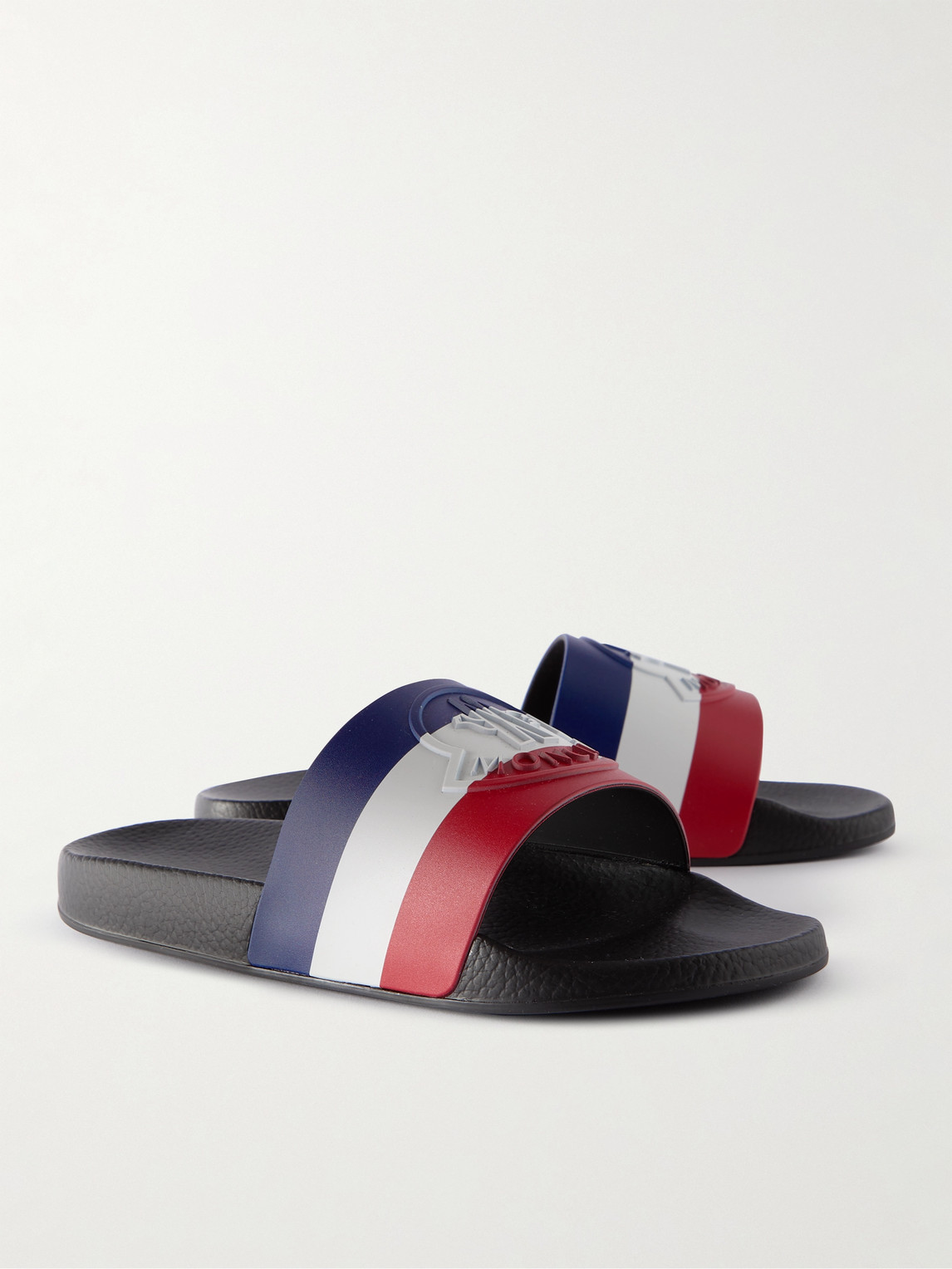 Shop Moncler Basile Logo-embossed Striped Rubber Slides In Black