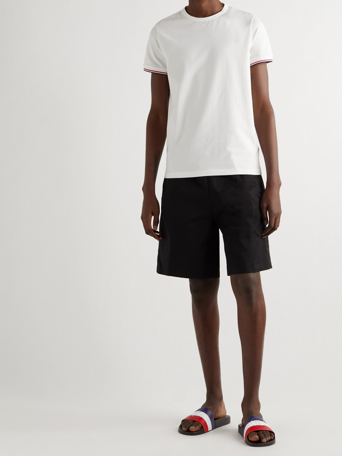 Moncler Basile Blue Slides With Tricolour Toe Strap In Rubber Man In Black