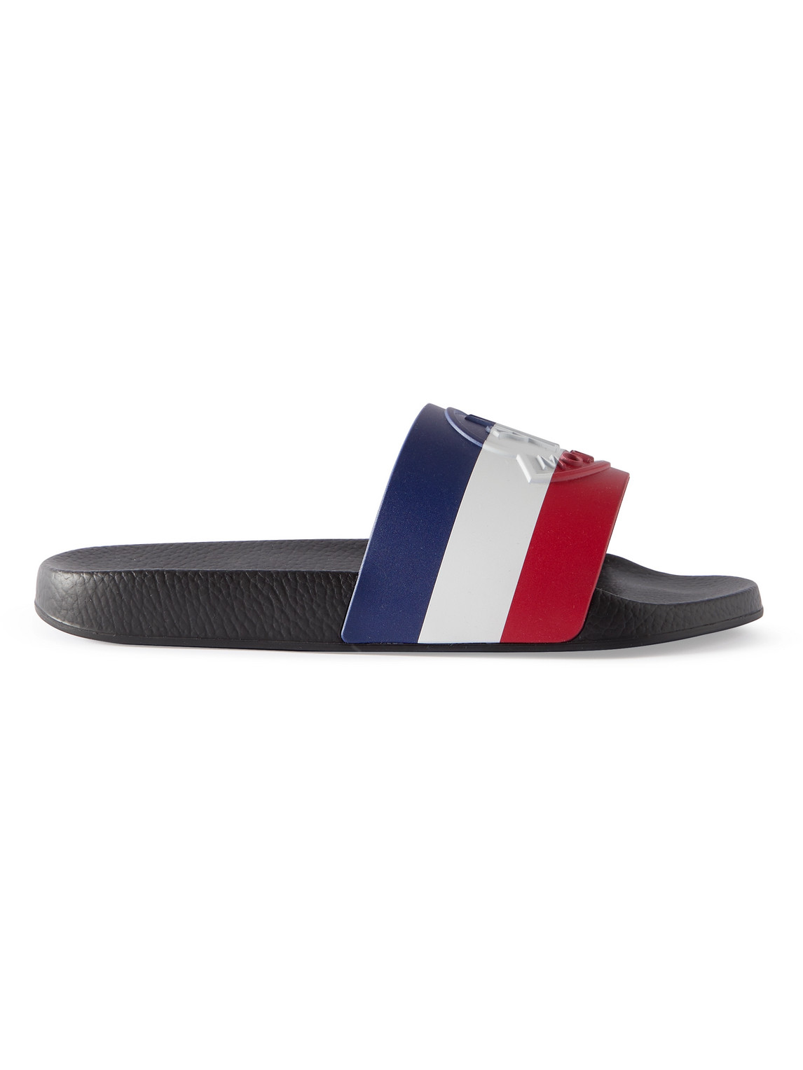 Shop Moncler Basile Logo-embossed Striped Rubber Slides In Black