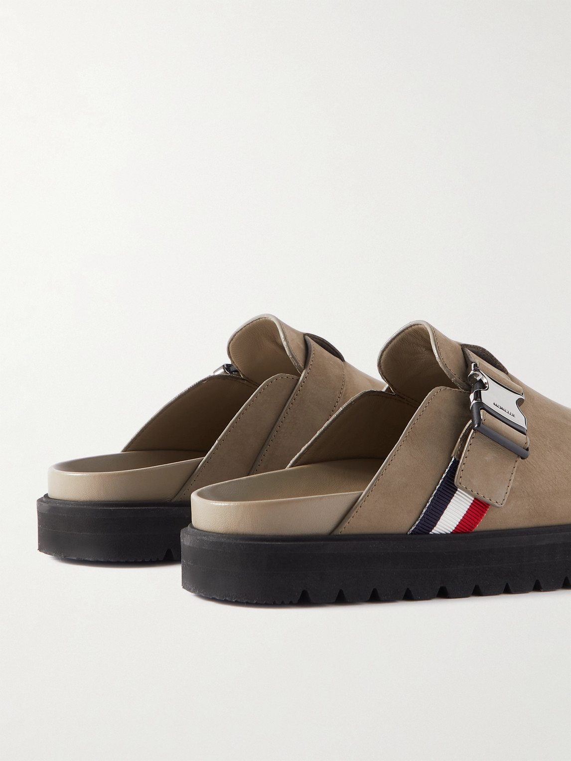 Shop Moncler Suede Clogs In Neutrals