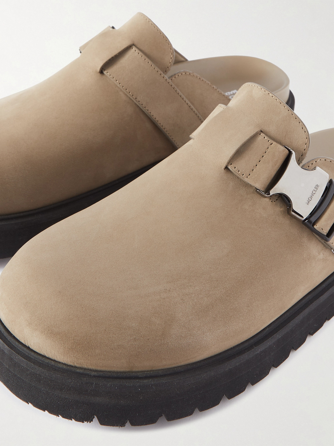 Shop Moncler Suede Clogs In Neutrals