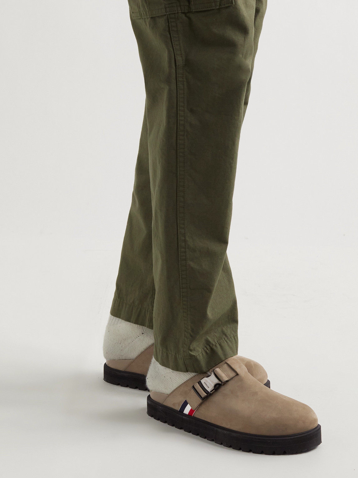 Shop Moncler Suede Clogs In Neutrals