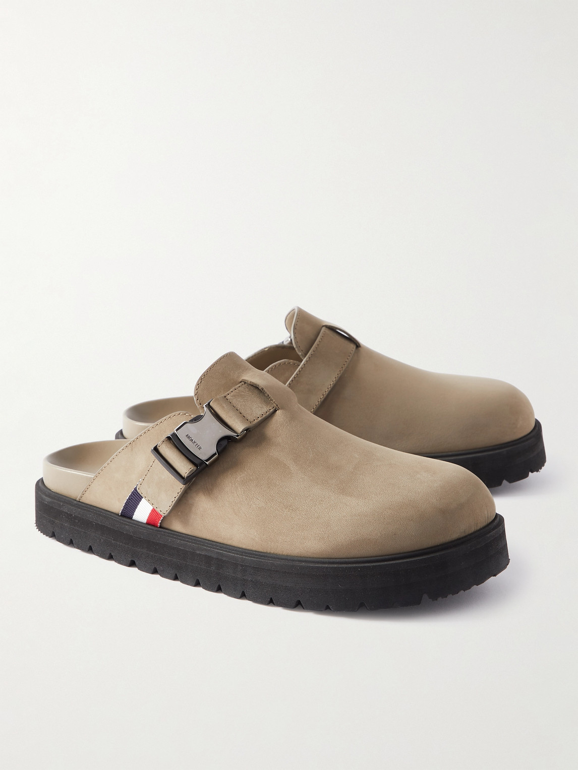 Shop Moncler Suede Clogs In Neutrals