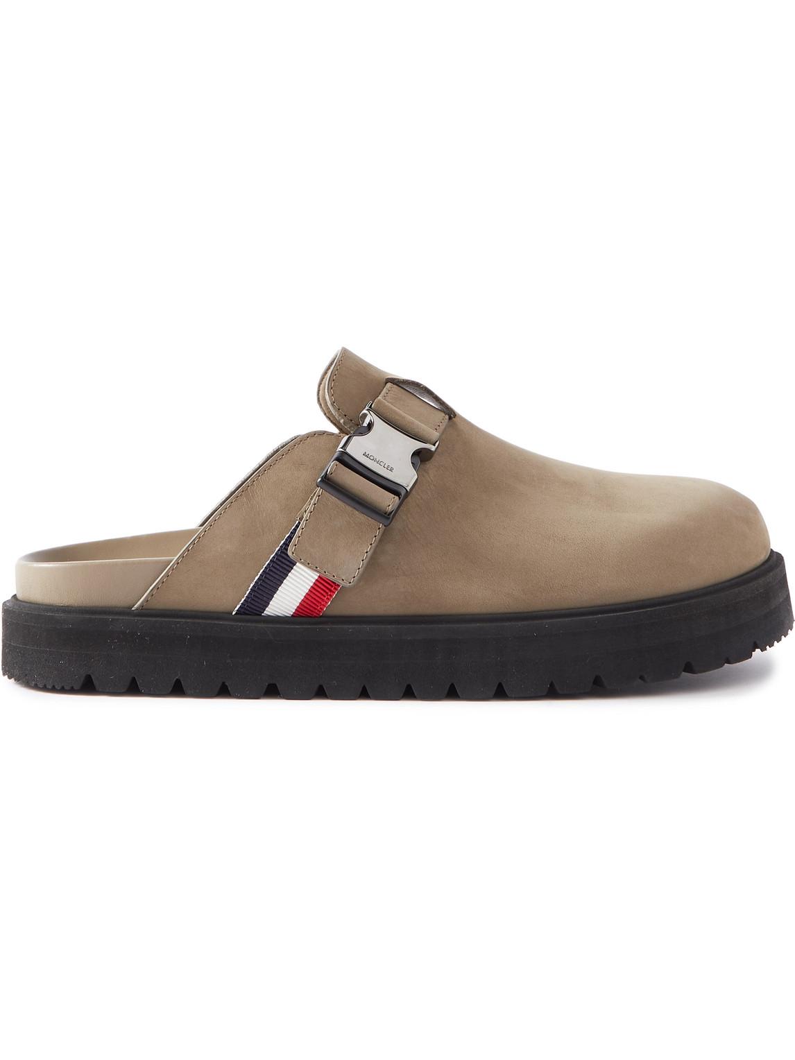 Shop Moncler Suede Clogs In Neutrals