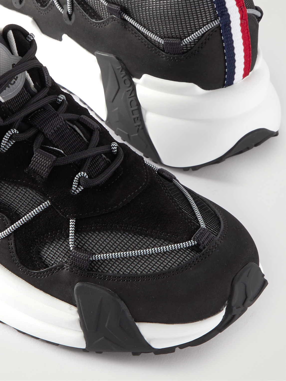 Shop Moncler Compassor Mesh-trimmed Nubuck And Suede Sneakers In Black