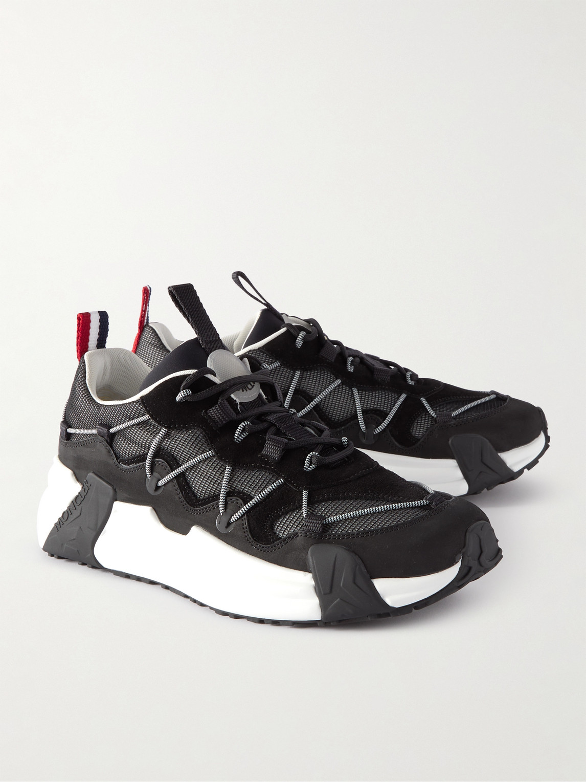 Shop Moncler Compassor Mesh-trimmed Nubuck And Suede Sneakers In Black