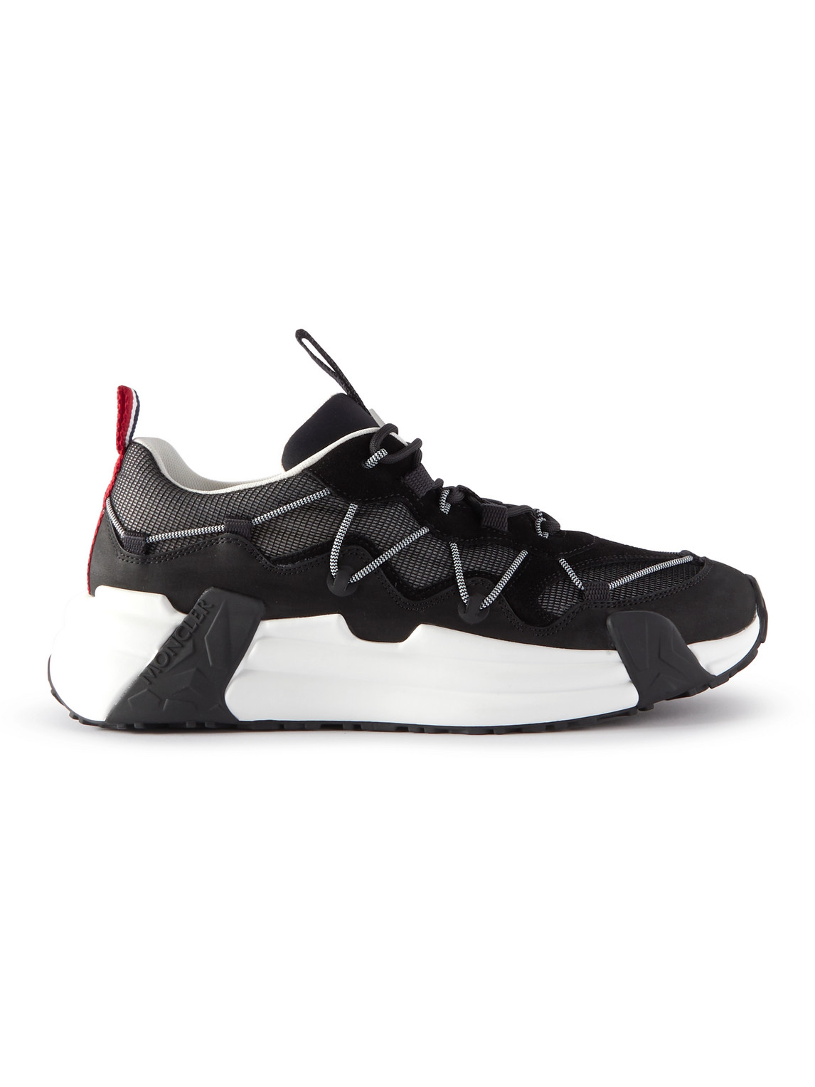 Shop Moncler Compassor Mesh-trimmed Nubuck And Suede Sneakers In Black