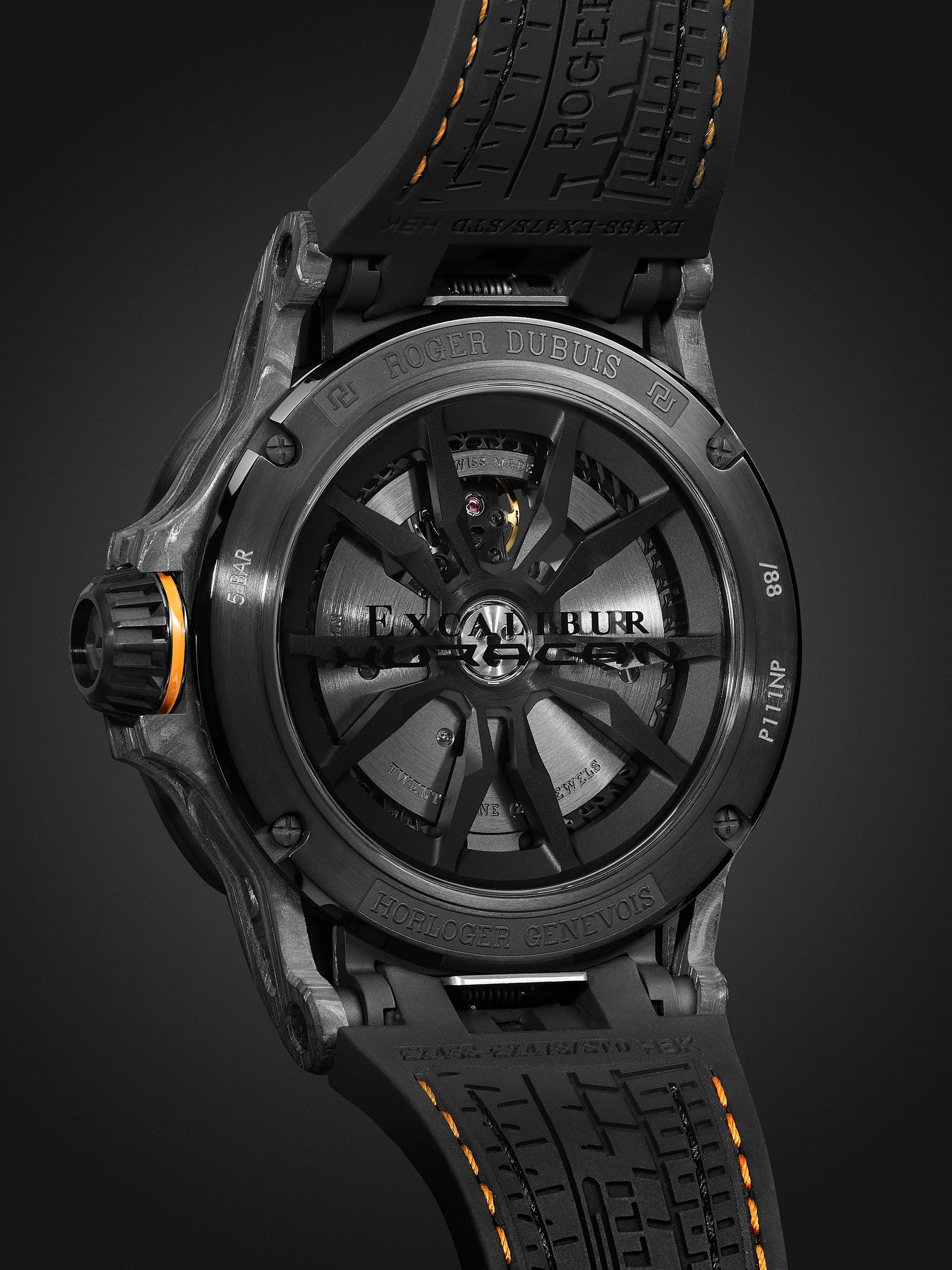 ROGER DUBUIS Excalibur Spider Huracán St Evo 2 Black Carbon SMC Automatic 45mm Titanium and Rubber Watch, Ref. No. EX0972