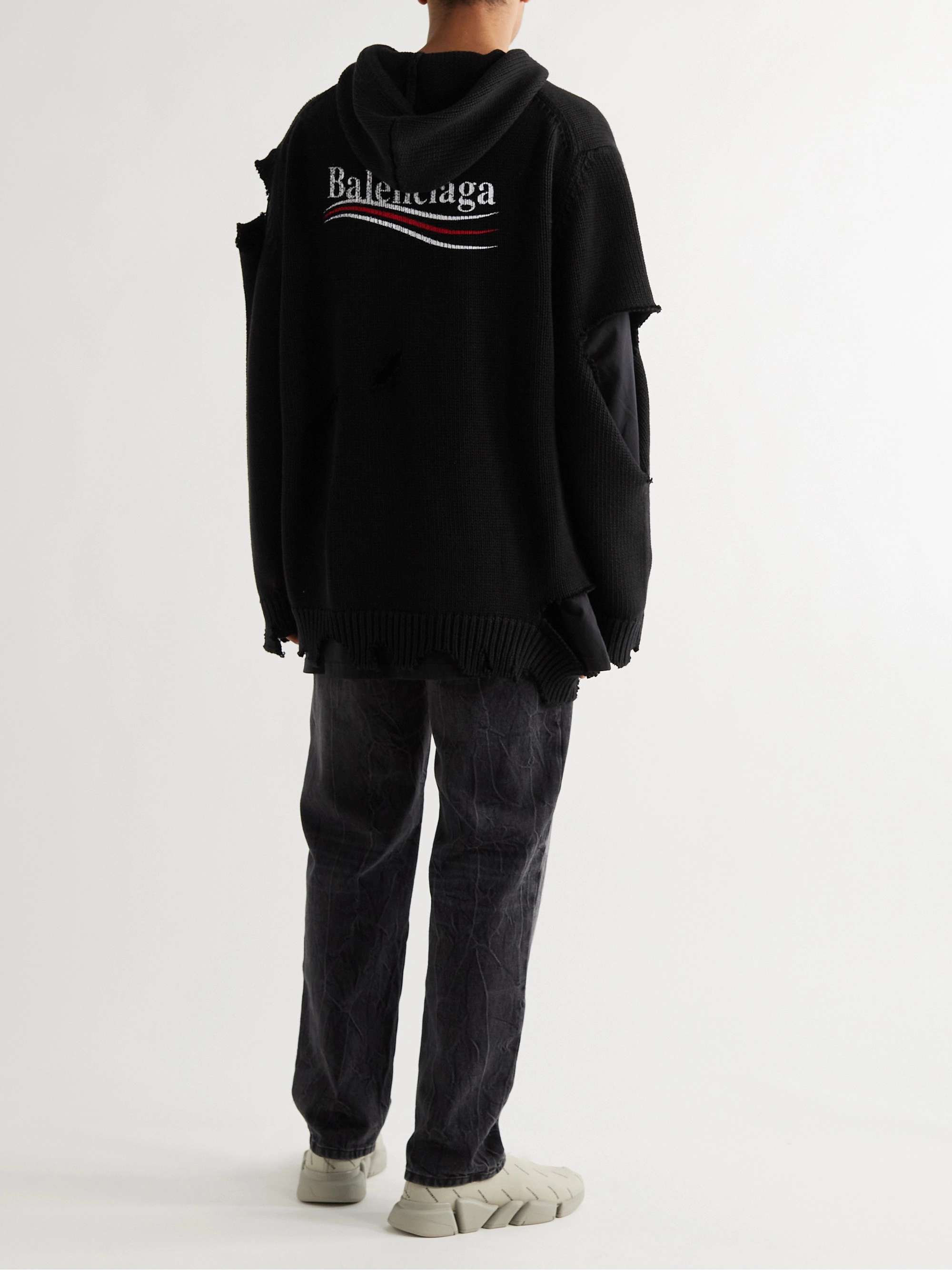 BALENCIAGA Oversized Distressed Logo-Print Cotton Hoodie for Men | MR ...