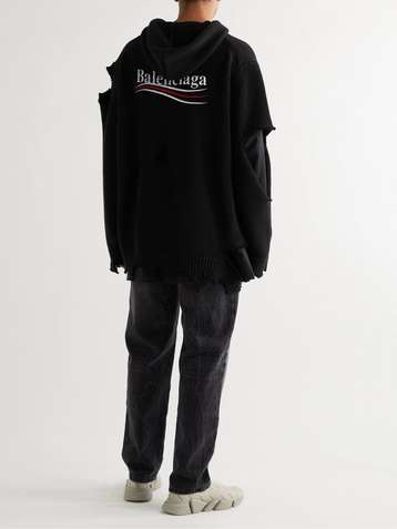 BALENCIAGA LAYERED DISTRESSED HOODIE