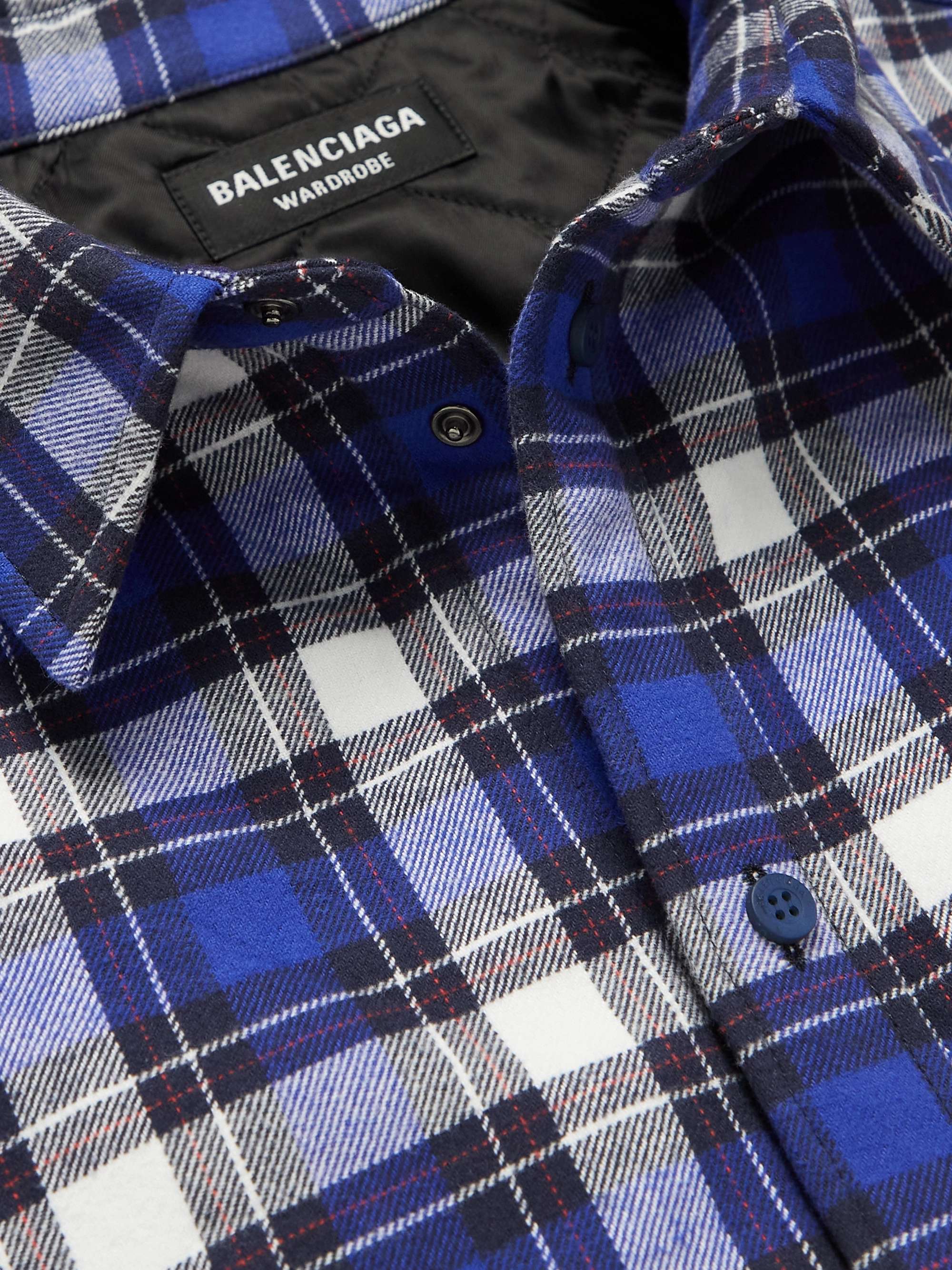 BALENCIAGA Padded Logo-Embroidered Checked Cotton-Flannel Overshirt