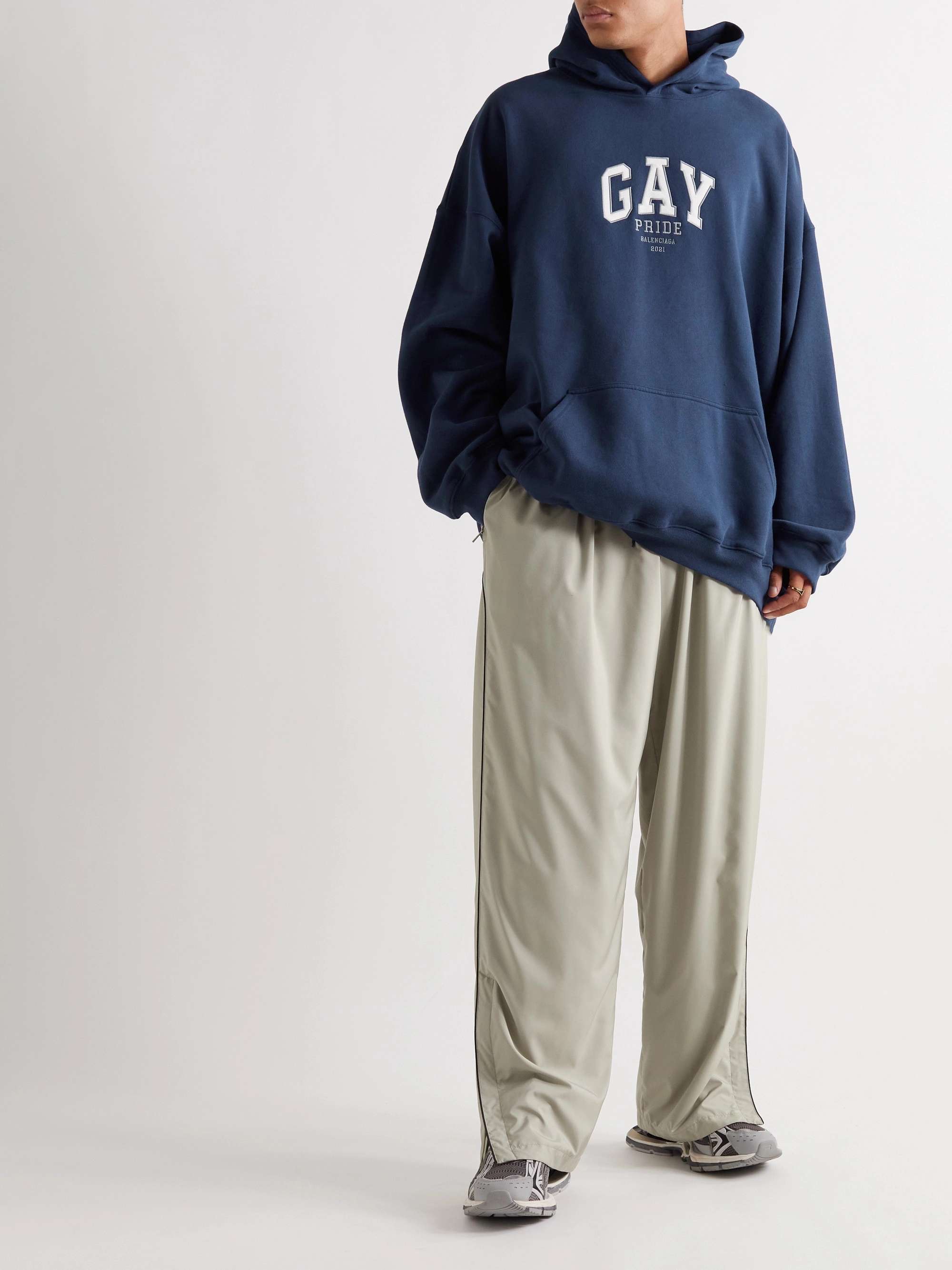 BALENCIAGA Oversized Appliquéd Cotton-Jersey Hoodie | ミスターポーター