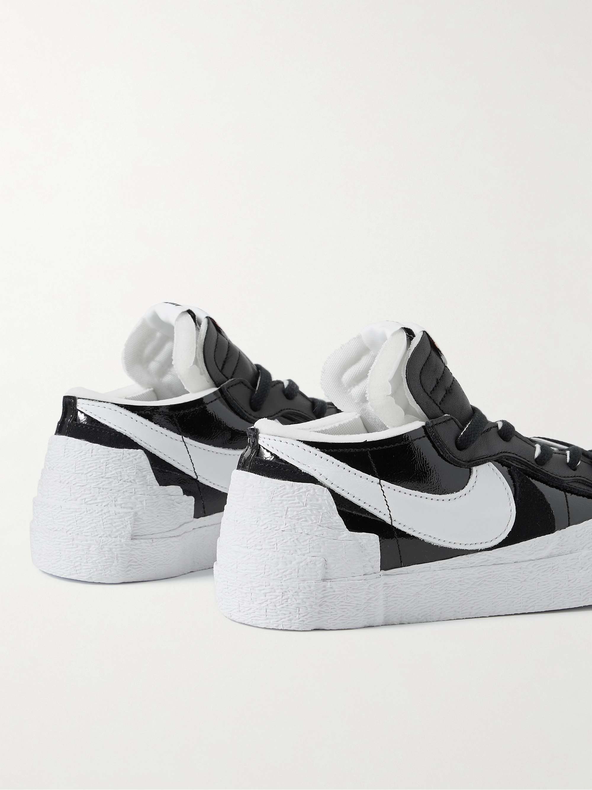 + Sacai Blazer Low Suede-Trimmed Leather Sneakers