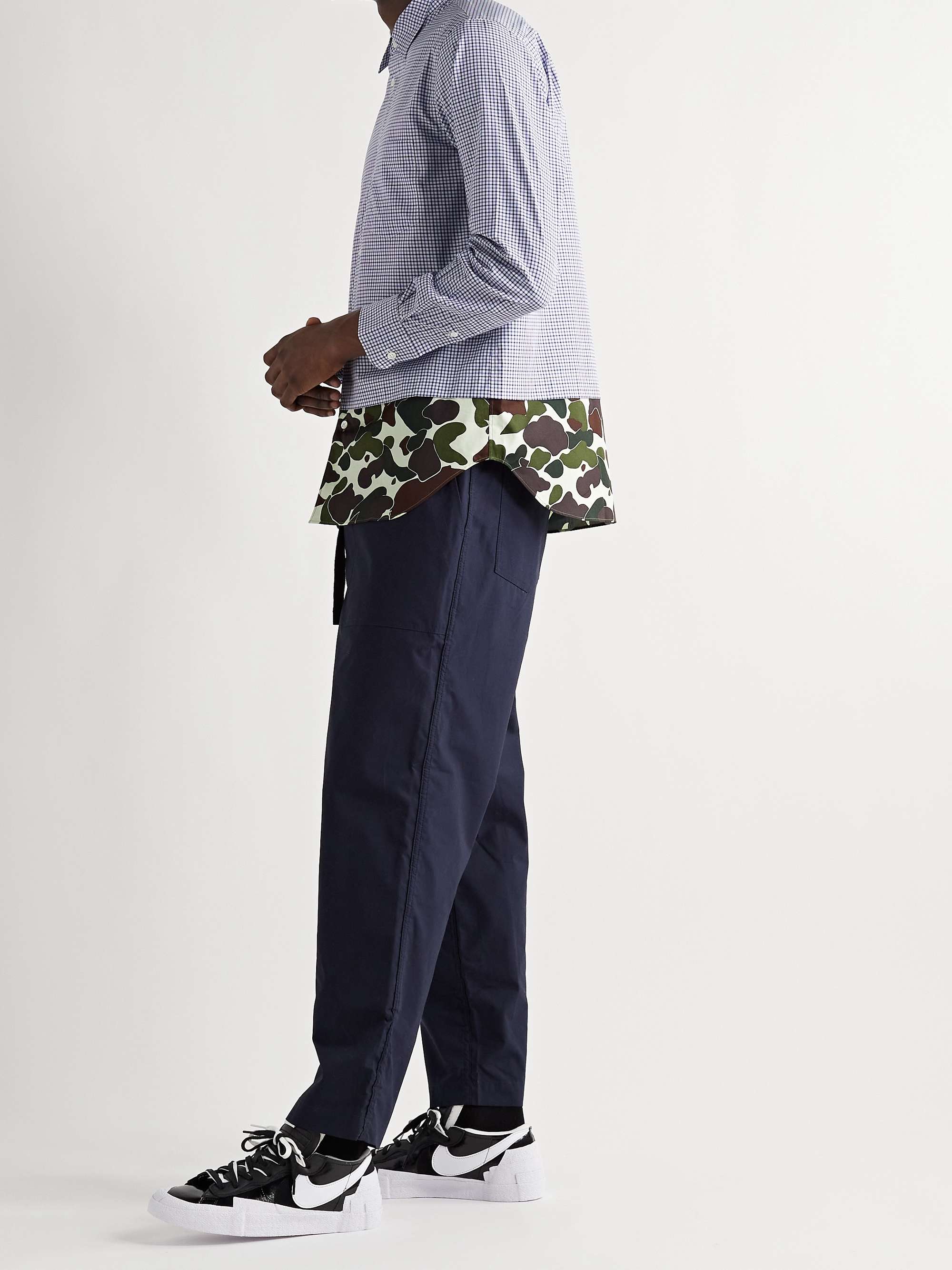 + Sacai Blazer Low Suede-Trimmed Leather Sneakers