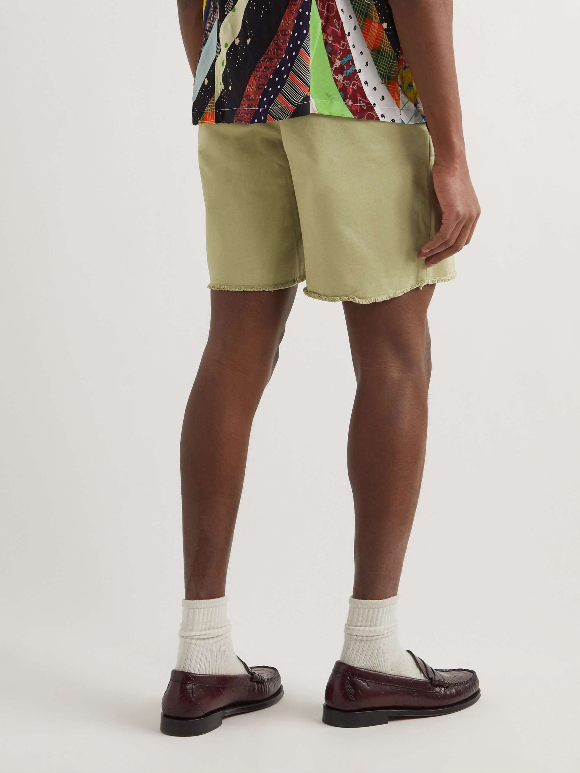 BEAMS PLUS Wide-Leg Distressed Cotton-Gabardine Bermuda Shorts