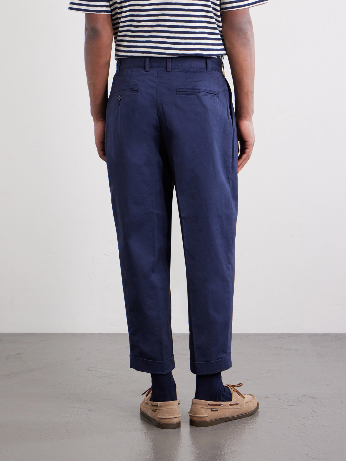  Beams Plus - Tapered Cropped Pleated Cotton-blend Twill Trousers - Men - Blue - S 