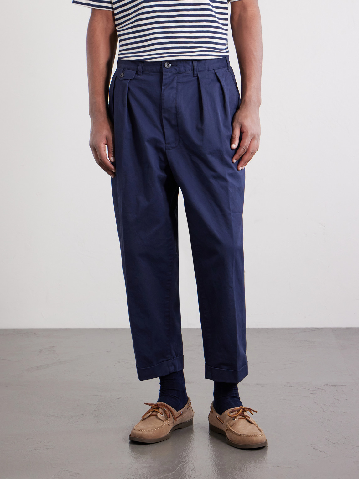  Beams Plus - Tapered Cropped Pleated Cotton-blend Twill Trousers - Men - Blue - S 
