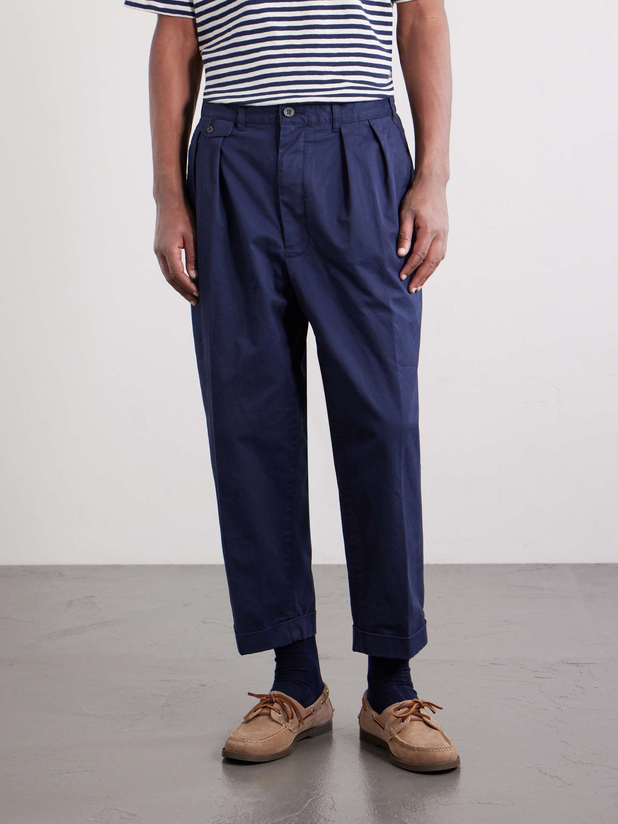 BEAMS PLUS Tapered Cropped Pleated Cotton-Blend Twill Trousers