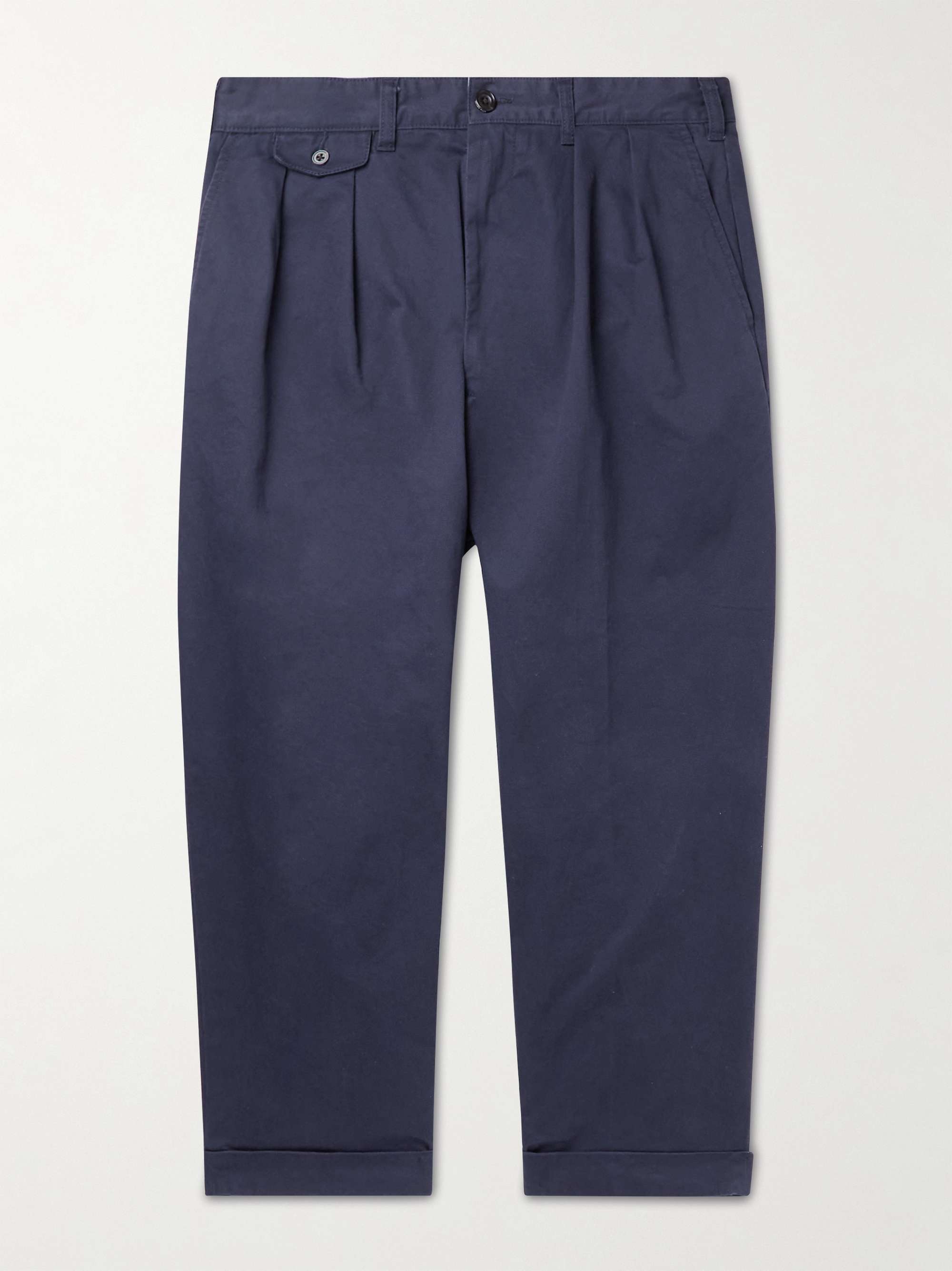 BEAMS PLUS Tapered Cropped Pleated Cotton-Blend Twill Trousers