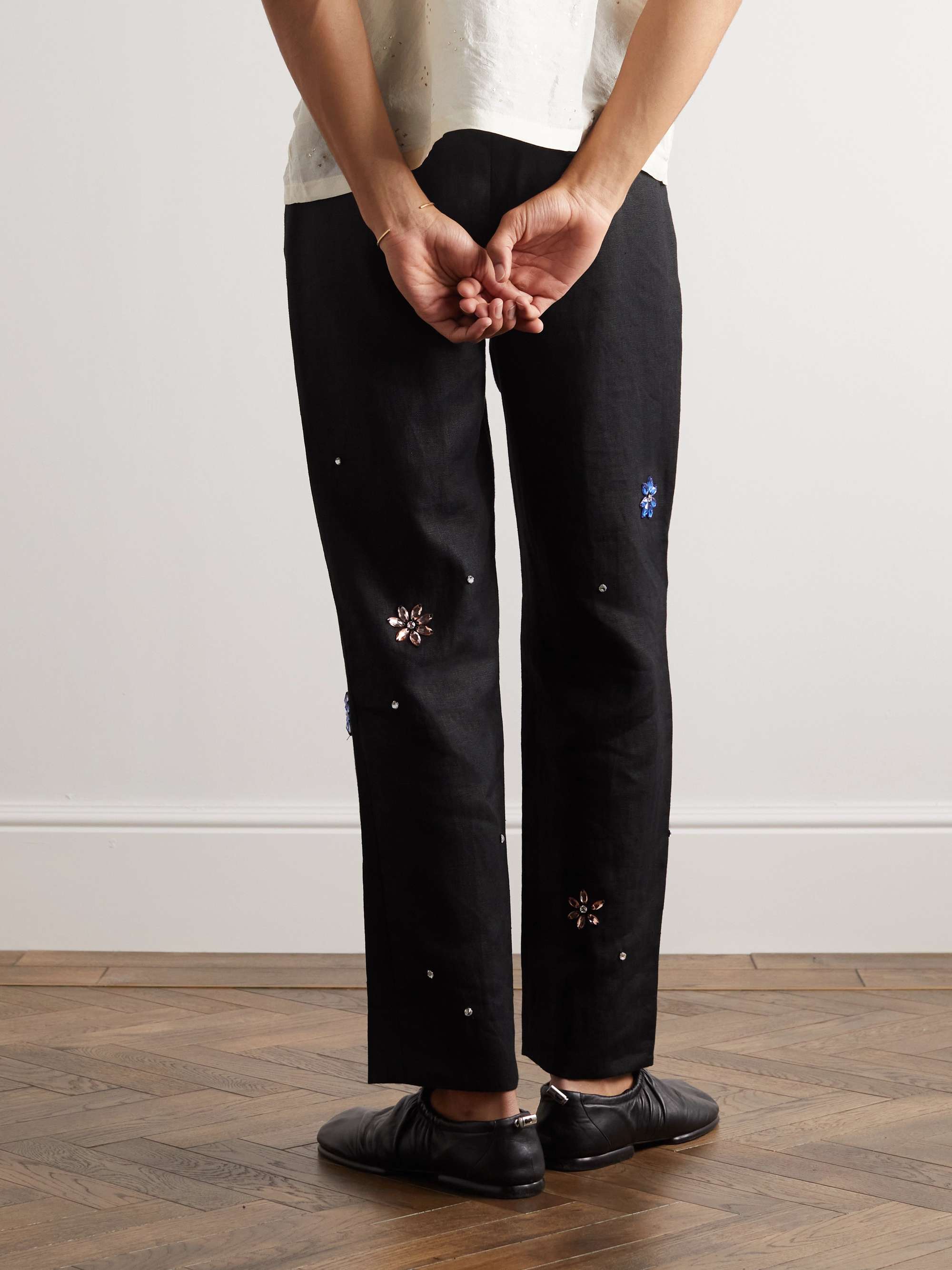 BODE Straight-Leg Embellished Linen Trousers