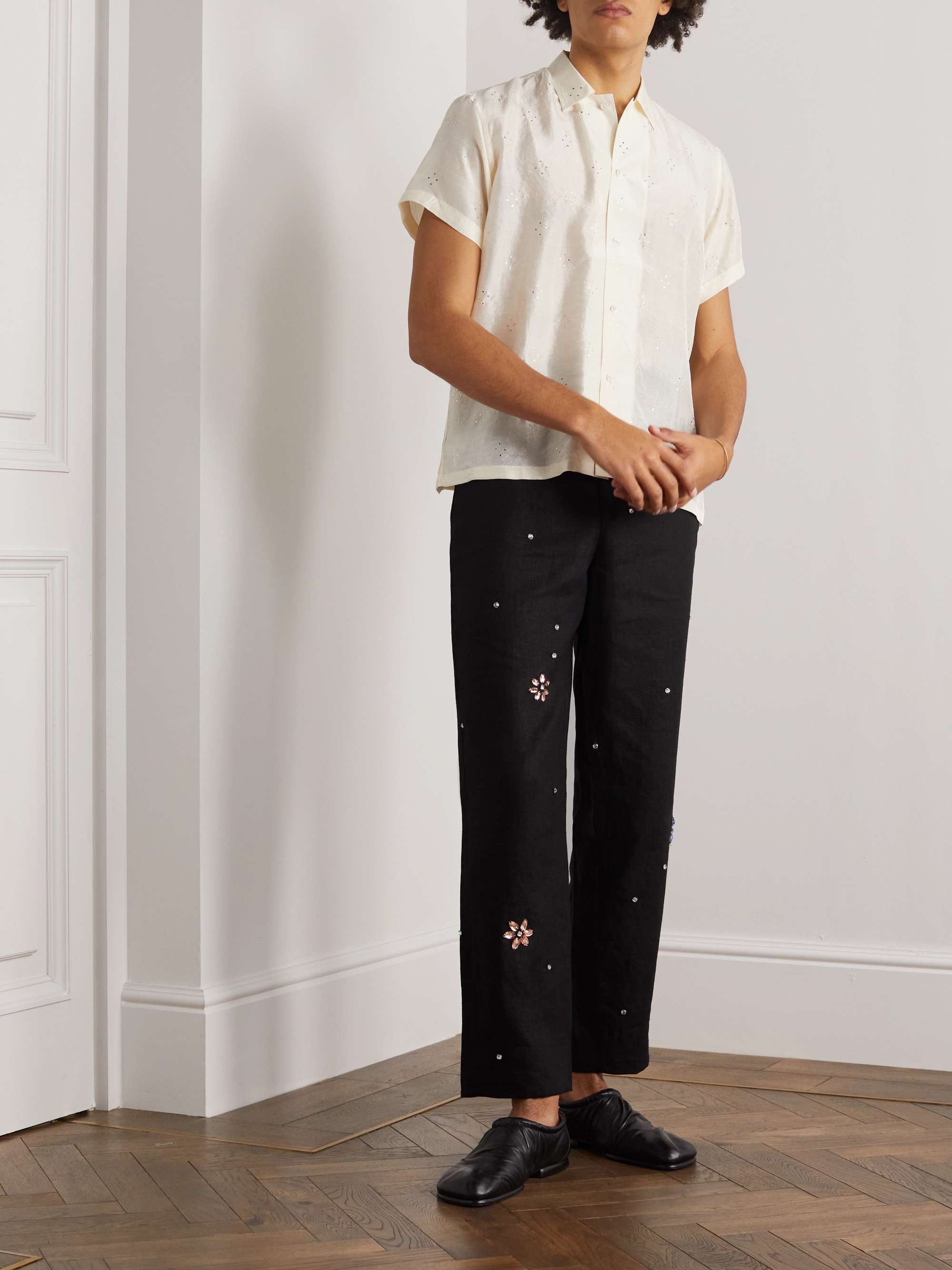 BODE Straight-Leg Embellished Linen Trousers