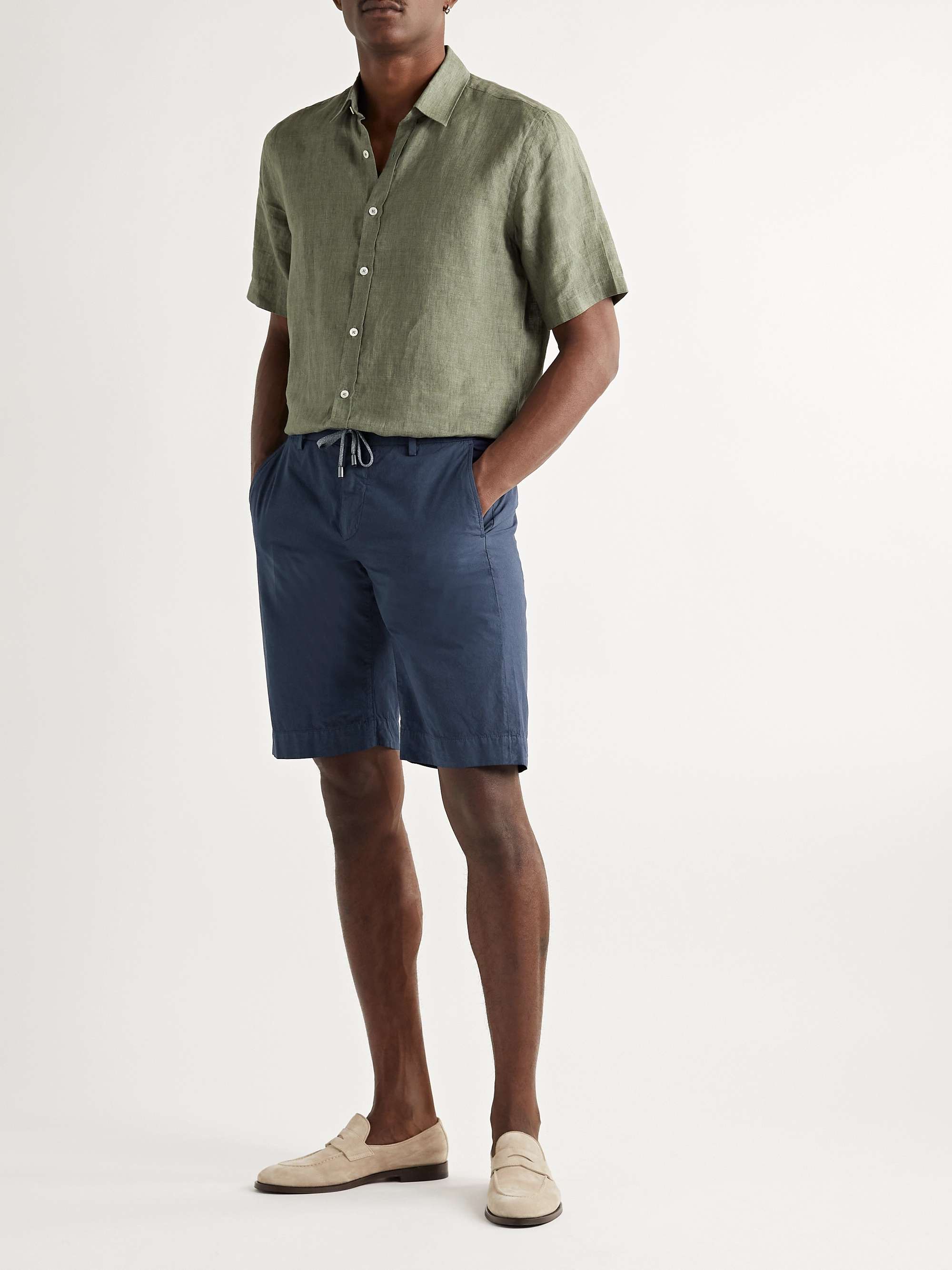 CANALI Straight-Leg Cotton-Seersucker Drawstring Shorts for Men | MR PORTER
