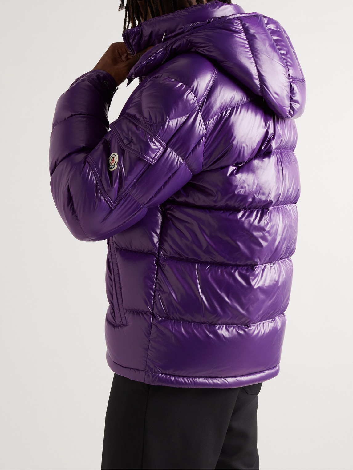Moncler Maya Quilted Shell Hooded Down Jacket In Purple