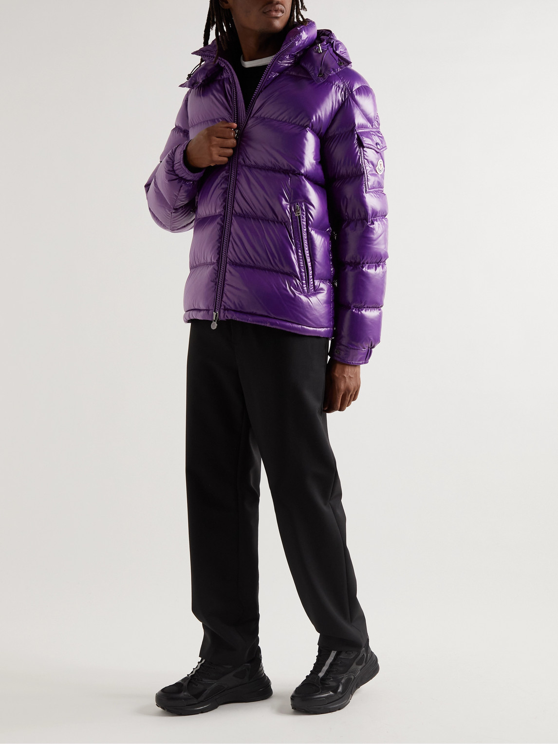 Moncler Maya Quilted Shell Hooded Down Jacket In Purple