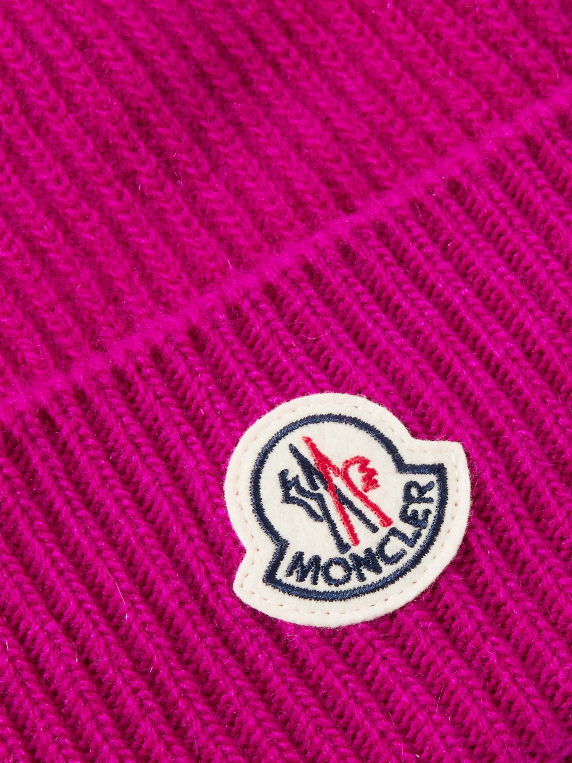 MONCLER APPLIQUÉD RIBBED VIRGIN WOOL AND CASHMERE-BLEND BEANIE
