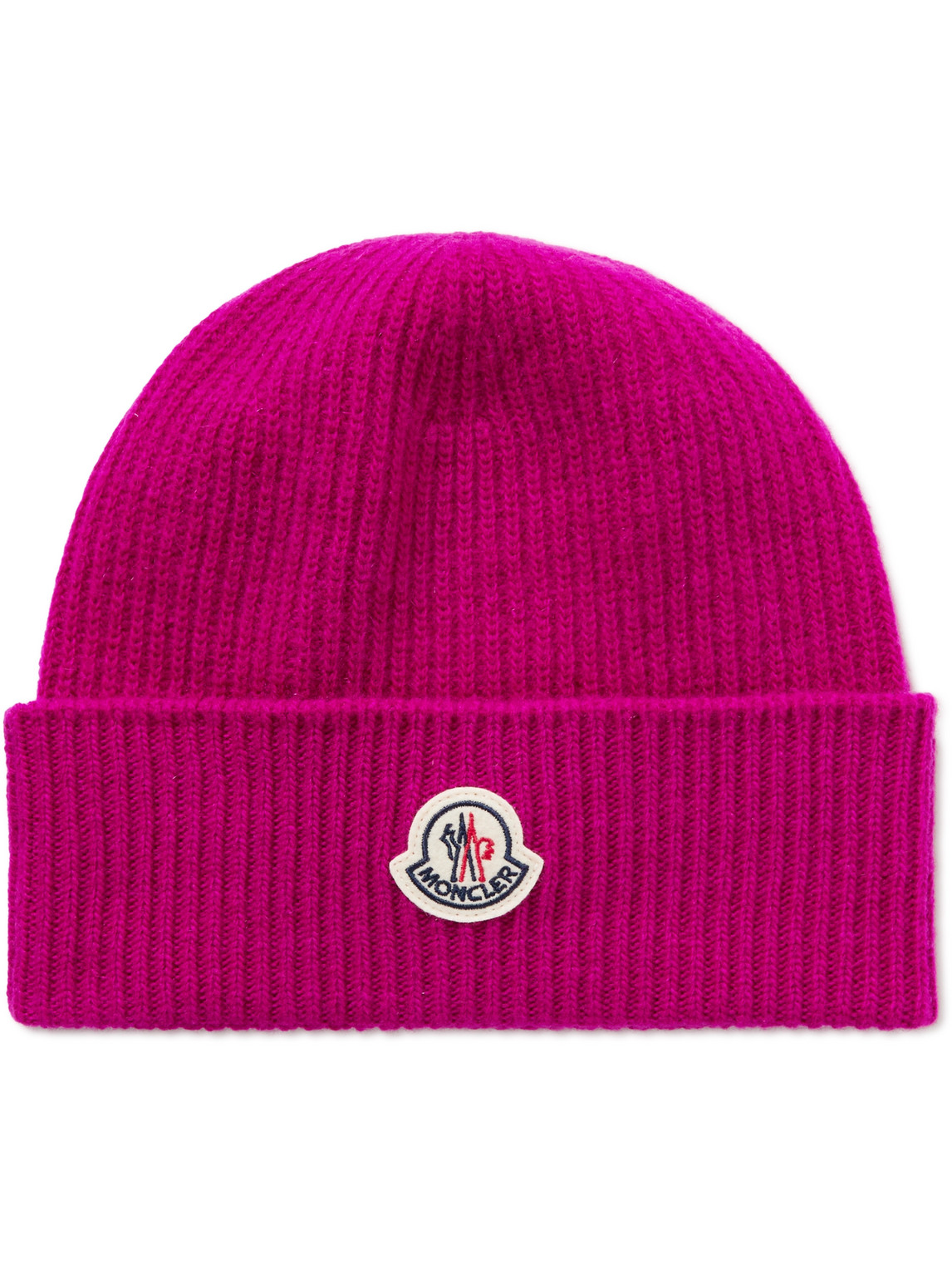 Moncler Appliquéd Ribbed Virgin Wool And Cashmere-blend Beanie In Pink