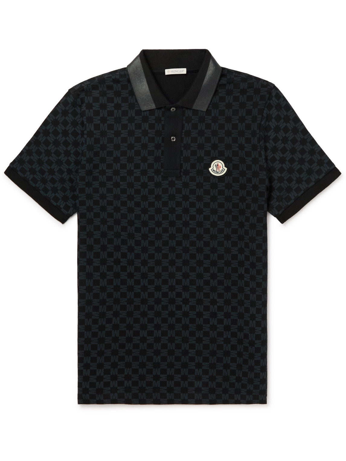 Moncler Logo-appliquéd Printed Cotton-jersey Polo Shirt In Black