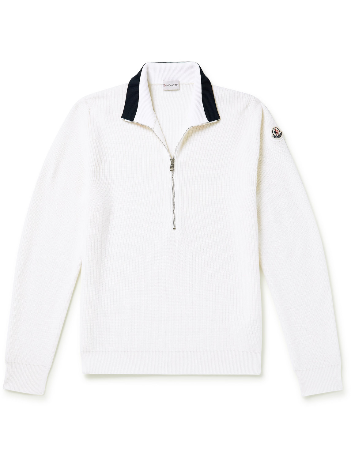 Moncler Ribbed Virgin Wool Half-zip Sweater In White