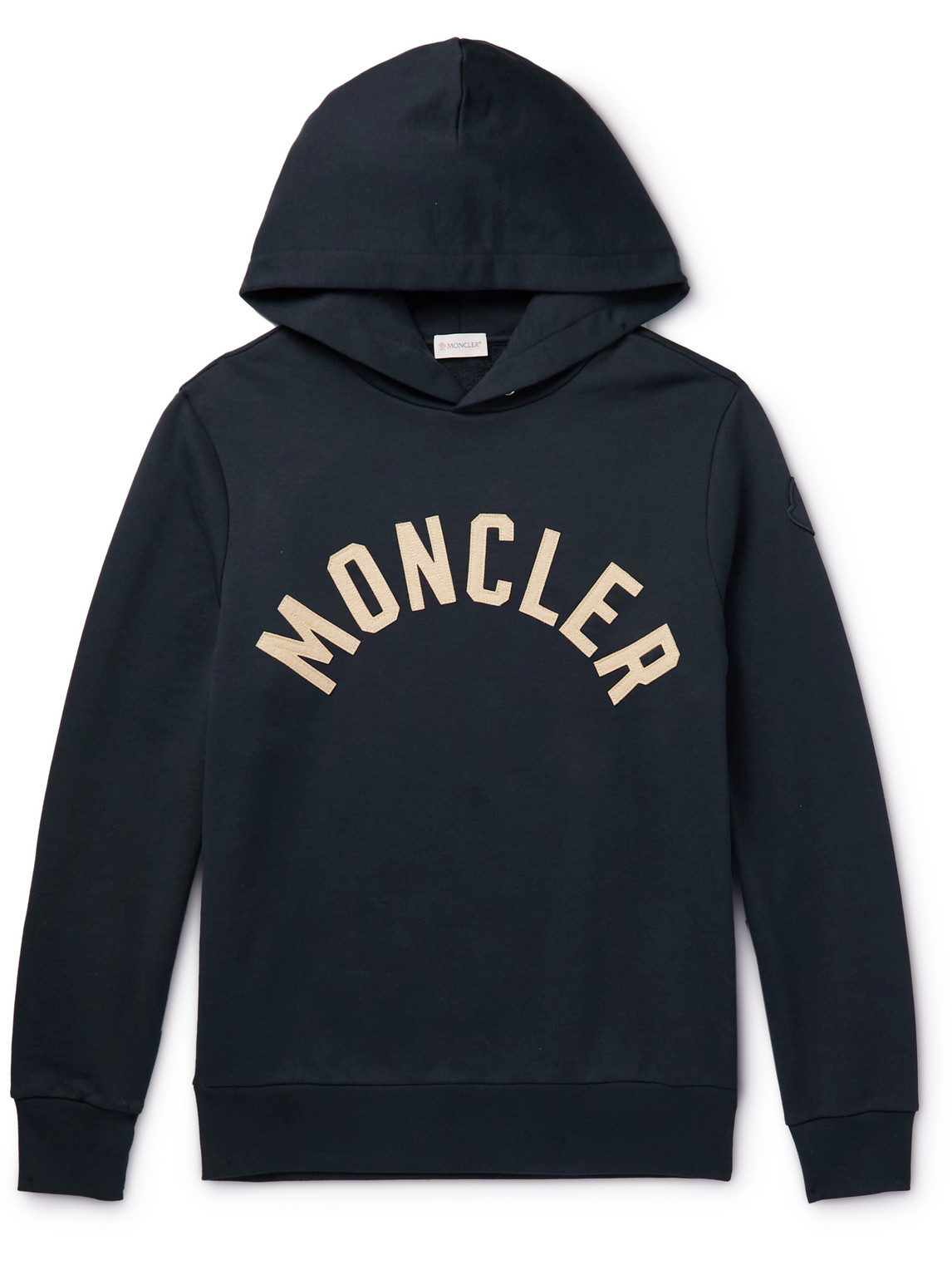 Shop Moncler Logo-embroidered Cotton-jersey Hoodie In Blue