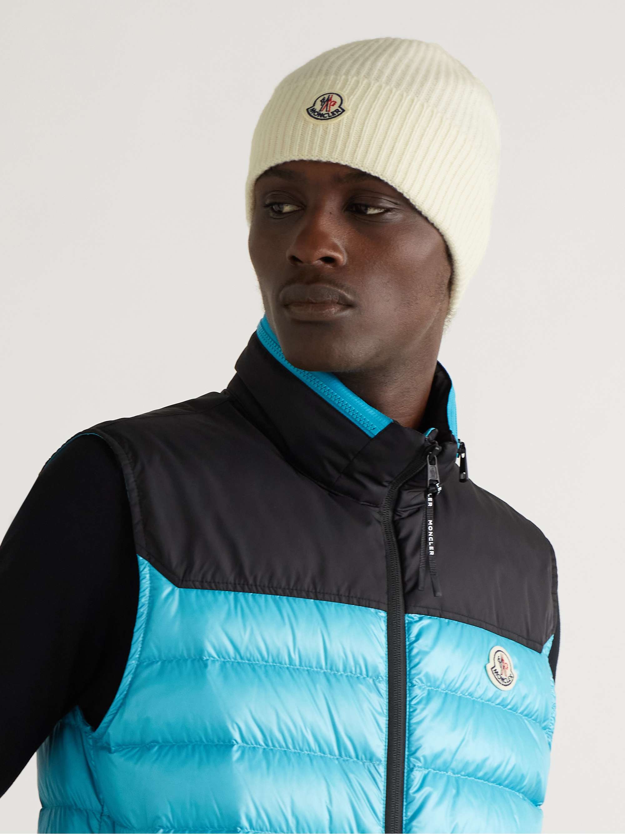MONCLER Appliqu d Ribbed Virgin Wool and Cashmere Blend Beanie for