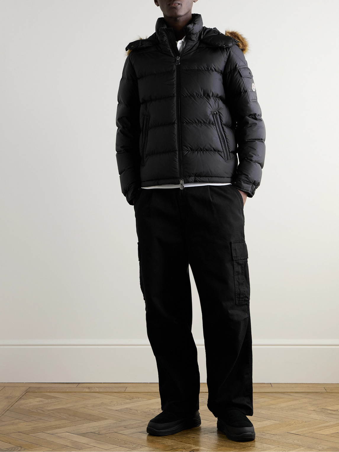 Shop Moncler Maya Faux Fur-trimmed Quilted Shell Down Jacket In Black