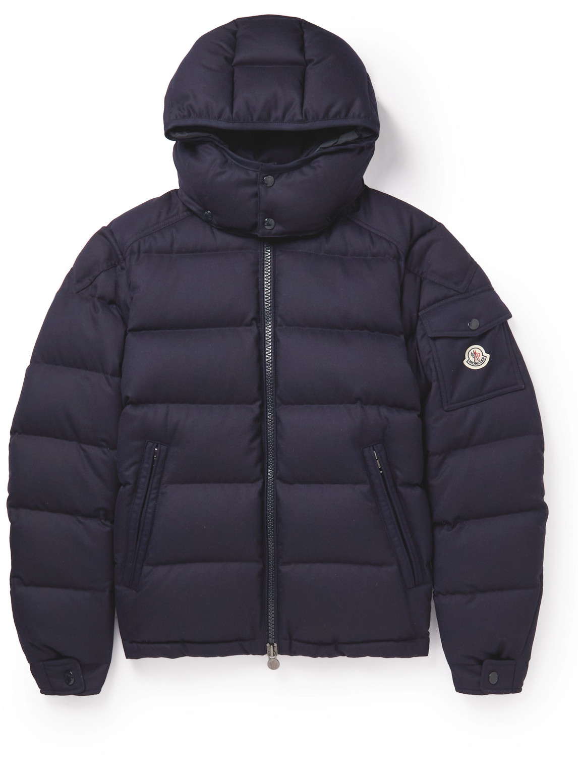 Moncler Logo-appliquéd Quilted Wool Hooded Down Jacket In Blue
