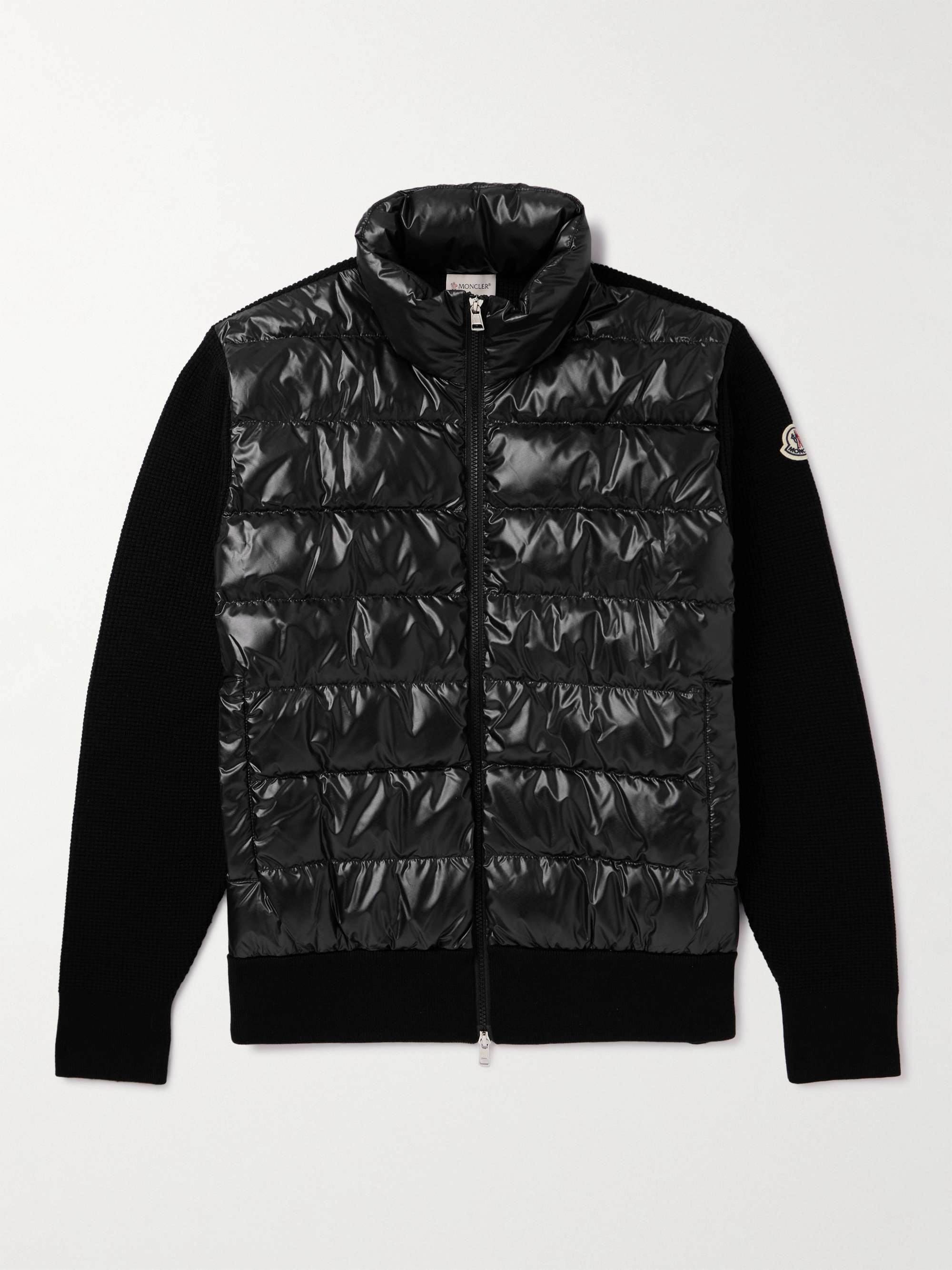 Black Padded Wool Hoodie Sweaters Cardigans For Men Moncler