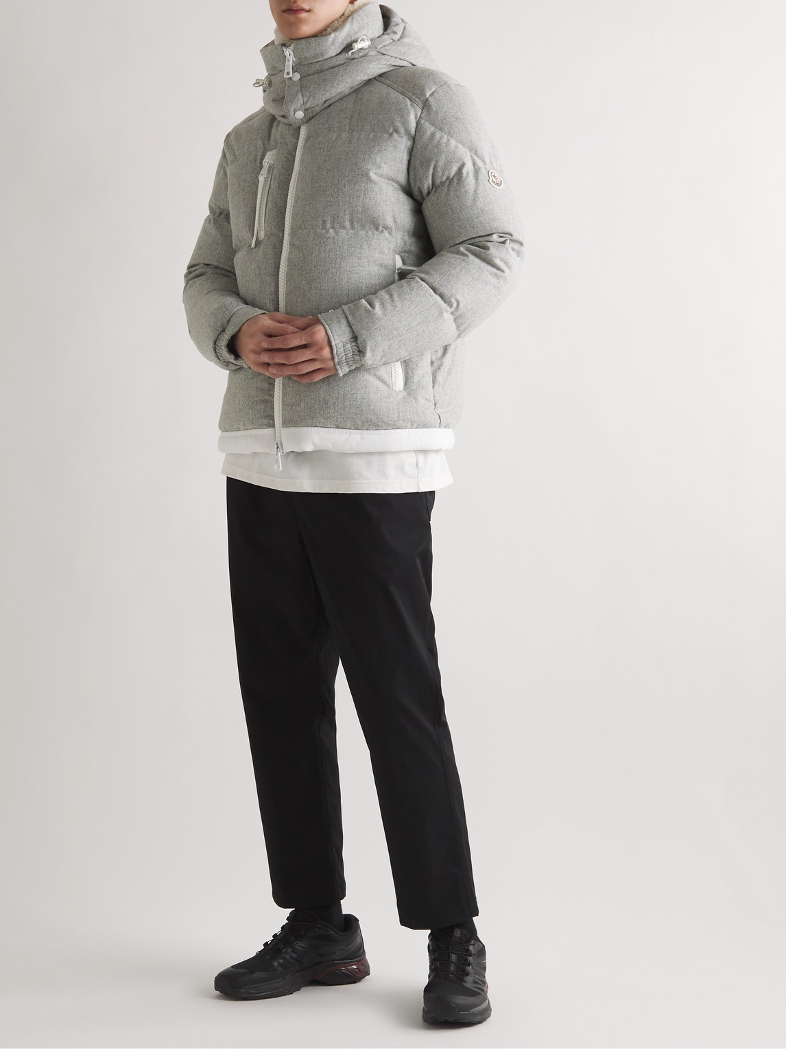 Moncler Tarentaise Quilted Virgin Wool-flannel Hooded Down Jacket In Gray