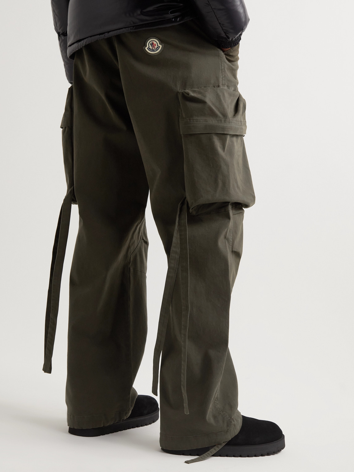 Shop Moncler Wide-leg Stretch-cotton Cargo Trousers In Gray