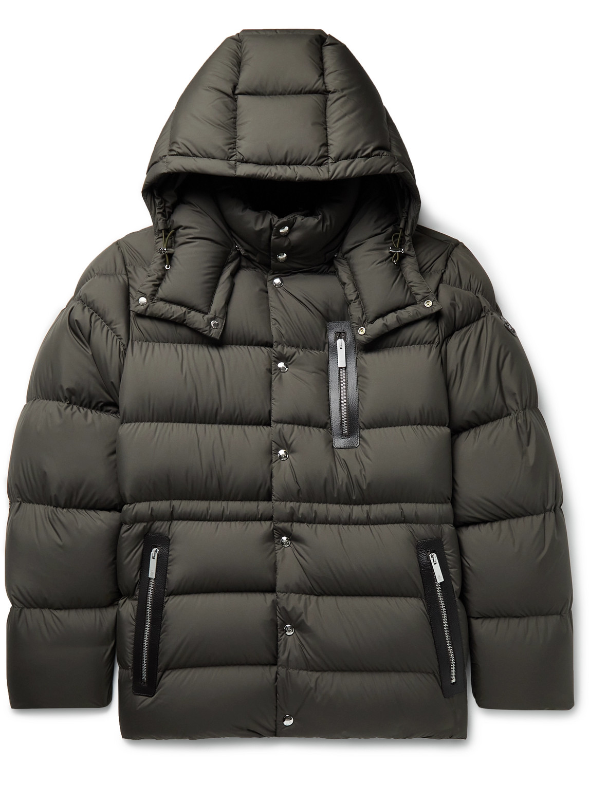 Shop Moncler Bauges Leather-trimmed Quilted Shell Hooded Down Jacket In Green