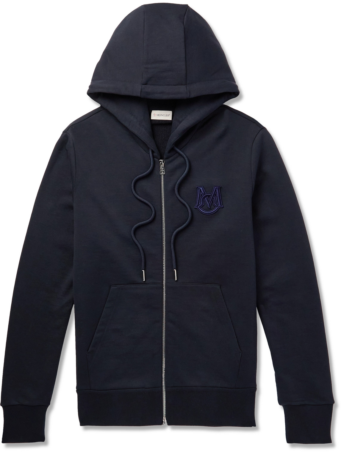 Moncler Logo-appliquéd Cotton-jersey Zip-up Hoodie In Blue
