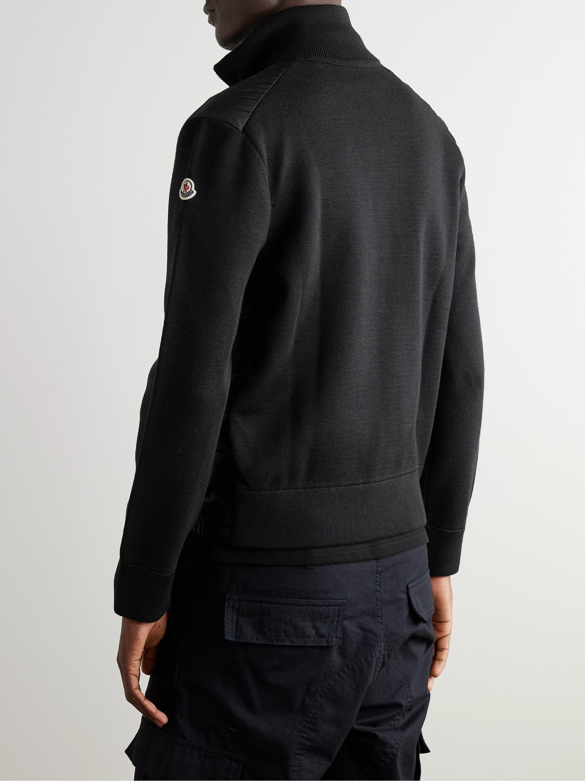 Moncler Slim-fit Panelled Wool-blend And Quilted Shell Down Zip-up Cardigan In Black