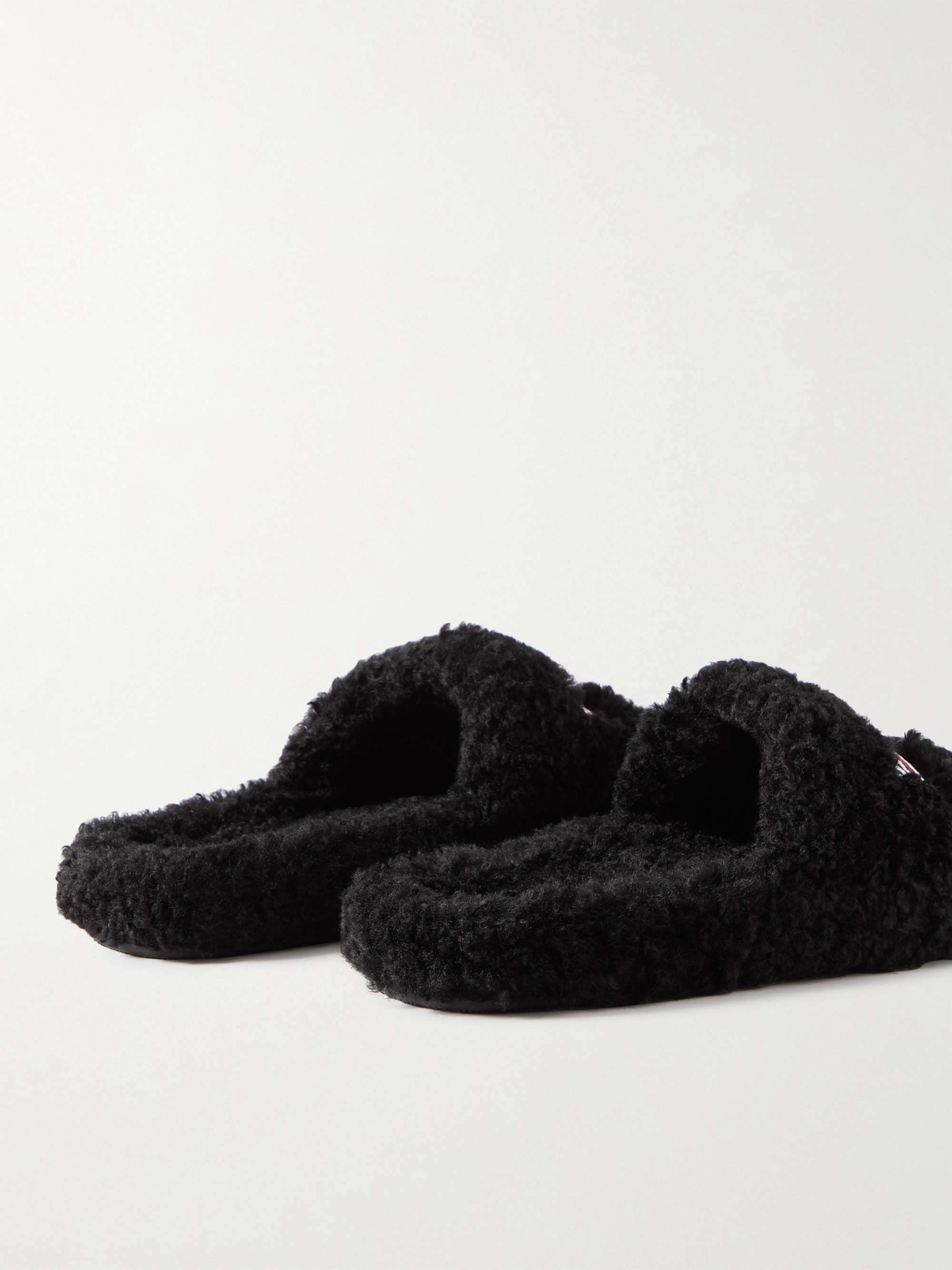 BALENCIAGA Logo-Embroidered Faux Shearling Slides