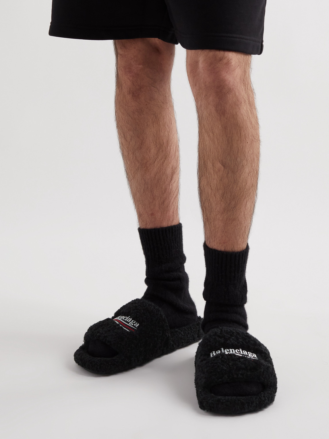 Balenciaga Political Campaign Furry Slides In Black