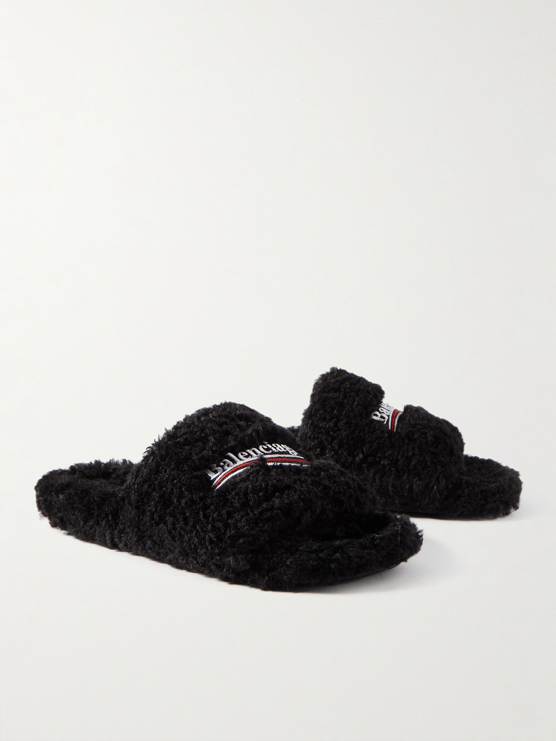 Balenciaga Political Campaign Furry Slides In Black